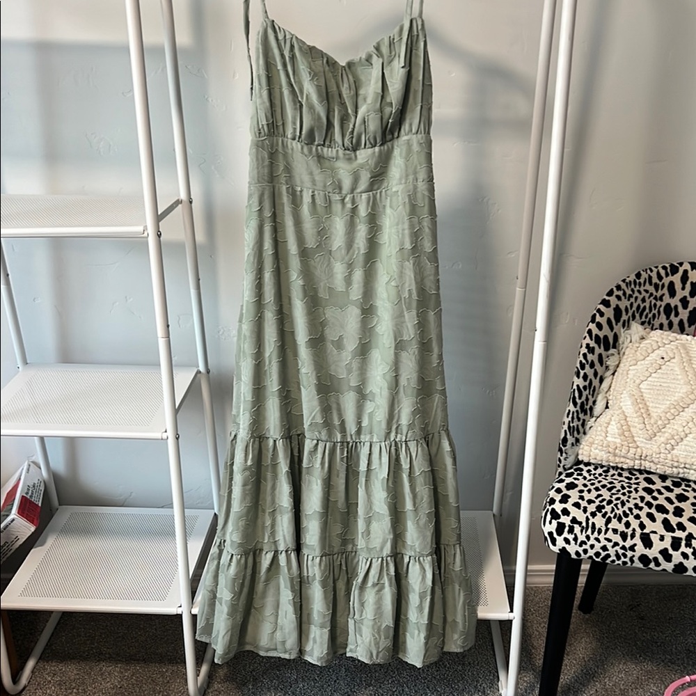 Lulu's Green Ruffled Tiered Maxi Dress for Weddings